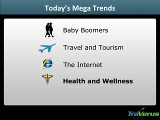 Today’s Mega Trends Travel and Tourism Baby Boomers Health and Wellness The Internet 