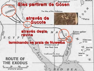 Eles partiram de GósenEles partiram de Gósen
terminando na praia de Nuweibaterminando na praia de Nuweiba
através deatravés de
SucoteSucote
através destaatravés desta
ravinaravina
 