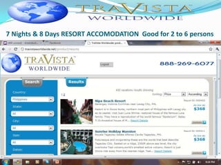 7 Nights & 8 Days RESORT ACCOMODATION Good for 2 to 6 persons
 