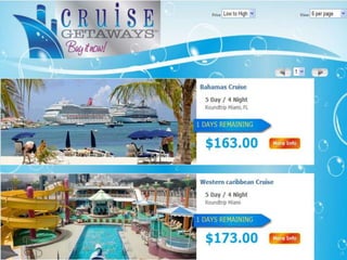  Cruise Benefits
   Cruise Lines Include: Royal
   Caribbean, Celebrity, Norwegian, Carnival, Princess, Hol
   land America, Seaborne... includes EVERY Major Cruise
   Line In The World!
 