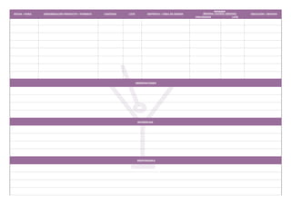 ENVASES
FECHA / HORA   DENOMINACIÓN PRODUCTO / FORMATO   CANTIDAD   LOTE           DEPÓSITO / LÍNEA DE ORIGEN       (Botellas, corchos, cápsulas)   UBICACIÓN / DESTINO
                                                                                                        PROVEEDOR                    LOTE




                                                                   OBSERVACIONES




                                                                    INCIDENCIAS




                                                                    RESPONSABLE
 