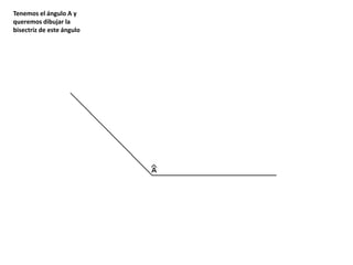 Tenemos el ángulo A y
queremos dibujar la
bisectriz de este ángulo
 
