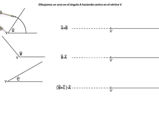 Dibujamos un arco en el ángulo A haciendo centro en el vértice V
 