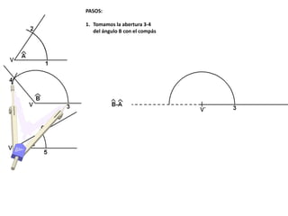 PASOS:
1. Tomamos la abertura 3-4
del ángulo B con el compás
 