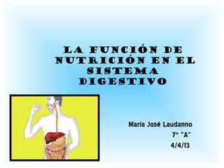 La función de
nutrición en el
SISTEMA
DIGESTIVO
María José Laudanno
7º “A”
4/4/13
 