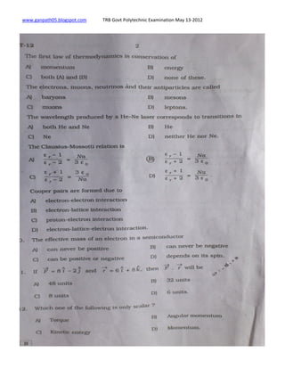 TRB Govt polytechnic Exam may 2012 | PDF