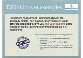 Dynamisez vos cours magistraux  à l’aide des techniques de rétroaction  : TRC Techniques de Rétroaction en Classe ou CAT Classroom Assessment Techniques