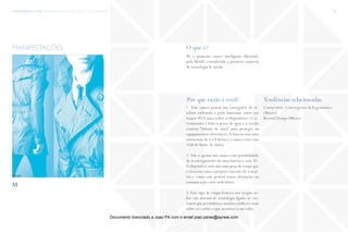 trends research center fashion trend report 2014 90micro > cool digitalization
O que é?
Por que razão é cool? Tendências relacionadas
M, o primeiro casaco inteligente fabricado
pela Motiif, considerada a primeira empresa
de tecnologia de moda.
1. Este casaco possui um carregador de te-
lefone embutido e pode funcionar como um
hotspot Wi-Fi para todos os dispositivos. O re-
vestimento é feito à prova de água e o tecido
contém “infusão de nano” para proteger os
equipamentos eletrónicos.A bateria tem uma
autonomia de 6 a 8 horas e o casaco vem com
1GB de limite de dados.
2. Não é apenas um casaco com possibilidade
de recarregamento de uma bateria e com Wi-
Fi disponível, mas sim uma peça de roupa que
coloca em causa o próprio conceito de vestuá-
rio e como este poderá trazer alterações na
comunicação entre indivíduos.
3. Esse tipo de roupa fornece-nos insigths so-
bre um sistema de tecnologia ligado ao ves-
tuário que permitirá ao usuário conhecer mais
sobre si e sobre o que acontece à sua volta.
Connection, Convergence & Ergonomics
(Macro)
Beyond Design (Micro)
manifestações
M
fonte
Documento licenciado a Joao PA com o email joao.peres@ayrww.com
 