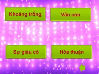 Khoảng trống Vẫn còn 
Sự giàu có Hòa thuận 
 