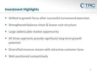 Investment Highlights
 Shifted to growth focus after successful turnaround execution

 Strengthened balance sheet & lean...