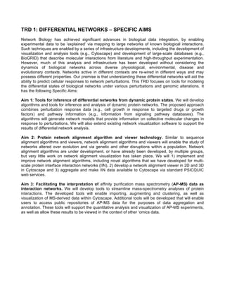 TRD 1: DIFFERENTIAL NETWORKS – SPECIFIC AIMS
Network Biology has achieved significant advances in biological data integrat...