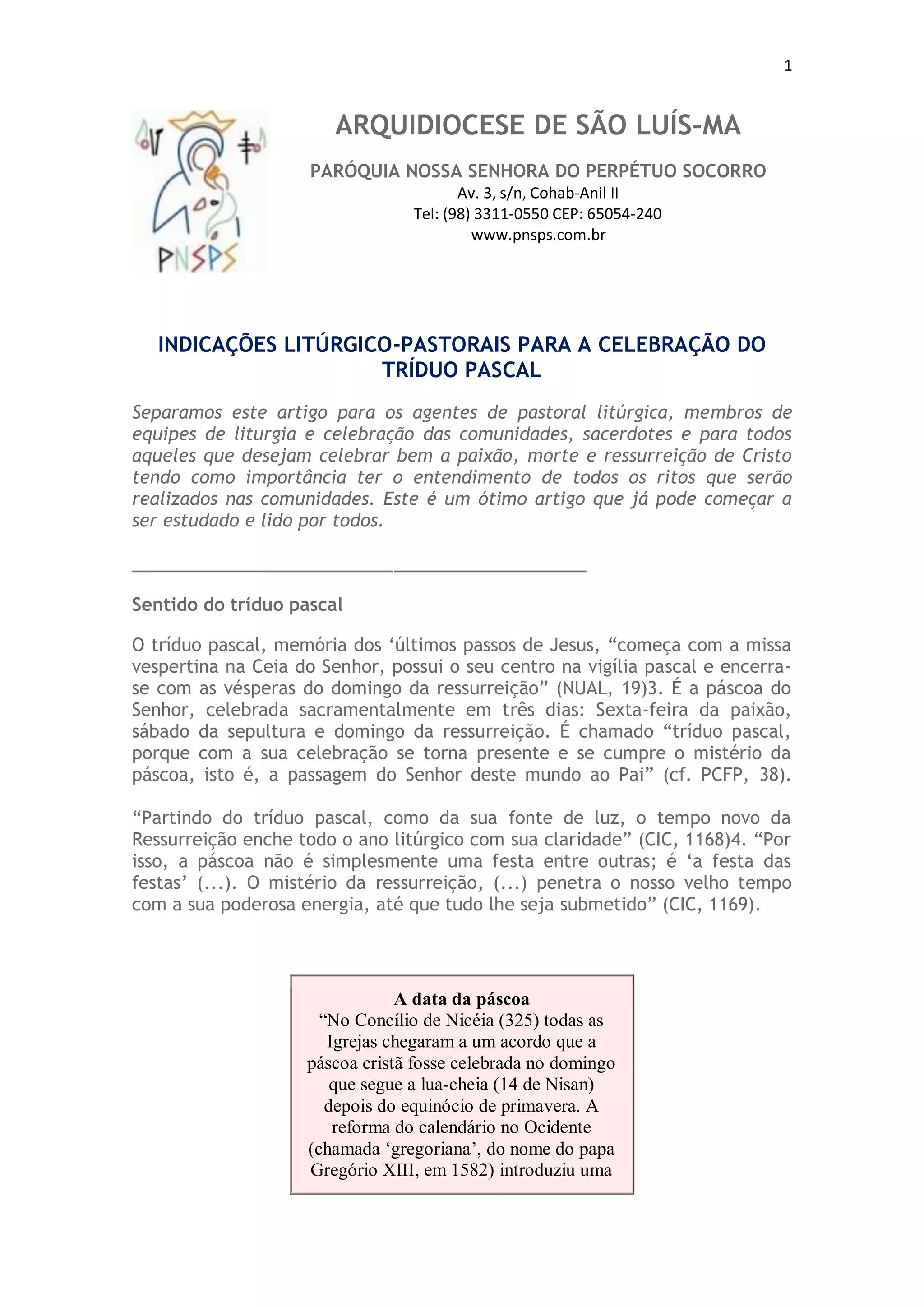 Tríduo pascal - indicações litúrgico-pastorais | PDF