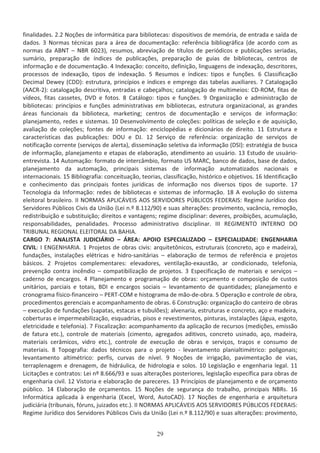 ĨŝŶĂůŝĚĂĚĞƐ͘ Ϯ͘Ϯ EŽĕƁĞƐ ĚĞ ŝŶĨŽƌŵĄƚŝĐĂ ƉĂƌĂ ďŝďůŝŽƚĞĐĂƐ͗ ĚŝƐƉŽƐŝƚŝǀŽƐ ĚĞ ŵĞŵſƌŝĂ͕ ĚĞ ĞŶƚƌĂĚĂ Ğ ƐĂşĚĂ ĚĞ
ĚĂĚŽƐ͘ ϯ EŽƌŵĂƐ ƚĠĐŶŝĐĂƐ ƉĂƌĂ Ă ĄƌĞĂ ĚĞ ĚŽĐƵŵĞŶƚĂĕĆŽ͗ ƌĞĨĞƌġŶĐŝĂ ďŝďůŝŽŐƌĄĨŝĐĂ ;ĚĞ ĂĐŽƌĚŽ ĐŽŵ ĂƐ
ŶŽƌŵĂƐ ĚĂ Ed ʹ EZ ϲϬϮϯͿ͕ ƌĞƐƵŵŽƐ͕ ĂďƌĞǀŝĂĕĆŽ ĚĞ ƚşƚƵůŽƐ ĚĞ ƉĞƌŝſĚŝĐŽƐ Ğ ƉƵďůŝĐĂĕƁĞƐ ƐĞƌŝĂĚĂƐ͕
ƐƵŵĄƌŝŽ͕ ƉƌĞƉĂƌĂĕĆŽ ĚĞ şŶĚŝĐĞƐ ĚĞ ƉƵďůŝĐĂĕƁĞƐ͕ ƉƌĞƉĂƌĂĕĆŽ ĚĞ ŐƵŝĂƐ ĚĞ ďŝďůŝŽƚĞĐĂƐ͕ ĐĞŶƚƌŽƐ ĚĞ
ŝŶĨŽƌŵĂĕĆŽ Ğ ĚĞ ĚŽĐƵŵĞŶƚĂĕĆŽ͘ ϰ /ŶĚĞǆĂĕĆŽ͗ ĐŽŶĐĞŝƚŽ͕ ĚĞĨŝŶŝĕĆŽ͕ ůŝŶŐƵĂŐĞŶƐ ĚĞ ŝŶĚĞǆĂĕĆŽ͕ ĚĞƐĐƌŝƚŽƌĞƐ͕
ƉƌŽĐĞƐƐŽƐ ĚĞ ŝŶĚĞǆĂĕĆŽ͕ ƚŝƉŽƐ ĚĞ ŝŶĚĞǆĂĕĆŽ͘ ϱ ZĞƐƵŵŽƐ Ğ şŶĚŝĐĞƐ͗ ƚŝƉŽƐ Ğ ĨƵŶĕƁĞƐ͘ ϲ ůĂƐƐŝĨŝĐĂĕĆŽ
ĞĐŝŵĂů ĞǁĞǇ ;Ϳ͗ ĞƐƚƌƵƚƵƌĂ͕ ƉƌŝŶĐşƉŝŽƐ Ğ şŶĚŝĐĞƐ Ğ ĞŵƉƌĞŐŽ ĚĂƐ ƚĂďĞůĂƐ ĂƵǆŝůŝĂƌĞƐ͘ ϳ ĂƚĂůŽŐĂĕĆŽ
; ZͲϮͿ͗ ĐĂƚĂůŽŐĂĕĆŽ ĚĞƐĐƌŝƚŝǀĂ͕ ĞŶƚƌĂĚĂƐ Ğ ĐĂďĞĕĂůŚŽƐ͖ ĐĂƚĂůŽŐĂĕĆŽ ĚĞ ŵƵůƚŝŵĞŝŽƐ͗ ͲZKD͕ ĨŝƚĂƐ ĚĞ
ǀşĚĞŽƐ͕ ĨŝƚĂƐ ĐĂƐƐĞƚĞƐ͕ s Ğ ĨŽƚŽƐ͘ ϴ ĂƚĄůŽŐŽ͗ ƚŝƉŽƐ Ğ ĨƵŶĕƁĞƐ͘ ϵ KƌŐĂŶŝǌĂĕĆŽ Ğ ĂĚŵŝŶŝƐƚƌĂĕĆŽ ĚĞ
ďŝďůŝŽƚĞĐĂƐ͗ ƉƌŝŶĐşƉŝŽƐ Ğ ĨƵŶĕƁĞƐ ĂĚŵŝŶŝƐƚƌĂƚŝǀĂƐ Ğŵ ďŝďůŝŽƚĞĐĂƐ͕ ĞƐƚƌƵƚƵƌĂ ŽƌŐĂŶŝǌĂĐŝŽŶĂů͕ ĂƐ ŐƌĂŶĚĞƐ
ĄƌĞĂƐ ĨƵŶĐŝŽŶĂŝƐ ĚĂ ďŝďůŝŽƚĞĐĂ͕ ŵĂƌŬĞƚŝŶŐ͖ ĐĞŶƚƌŽƐ ĚĞ ĚŽĐƵŵĞŶƚĂĕĆŽ Ğ ƐĞƌǀŝĕŽƐ ĚĞ ŝŶĨŽƌŵĂĕĆŽ͗
ƉůĂŶĞũĂŵĞŶƚŽ͕ ƌĞĚĞƐ Ğ ƐŝƐƚĞŵĂƐ͘ ϭϬ ĞƐĞŶǀŽůǀŝŵĞŶƚŽ ĚĞ ĐŽůĞĕƁĞƐ͗ ƉŽůşƚŝĐĂƐ ĚĞ ƐĞůĞĕĆŽ Ğ ĚĞ ĂƋƵŝƐŝĕĆŽ͕
ĂǀĂůŝĂĕĆŽ ĚĞ ĐŽůĞĕƁĞƐ͖ ĨŽŶƚĞƐ ĚĞ ŝŶĨŽƌŵĂĕĆŽ͗ ĞŶĐŝĐůŽƉĠĚŝĂƐ Ğ ĚŝĐŝŽŶĄƌŝŽƐ ĚĞ ĚŝƌĞŝƚŽ͘ ϭϭ ƐƚƌƵƚƵƌĂ Ğ
ĐĂƌĂĐƚĞƌşƐƚŝĐĂƐ ĚĂƐ ƉƵďůŝĐĂĕƁĞƐ͗ Kh Ğ :͘ ϭϮ ^ĞƌǀŝĕŽ ĚĞ ƌĞĨĞƌġŶĐŝĂ͗ ŽƌŐĂŶŝǌĂĕĆŽ ĚĞ ƐĞƌǀŝĕŽƐ ĚĞ
ŶŽƚŝĨŝĐĂĕĆŽ ĐŽƌƌĞŶƚĞ ;ƐĞƌǀŝĕŽƐ ĚĞ ĂůĞƌƚĂͿ͕ ĚŝƐƐĞŵŝŶĂĕĆŽ ƐĞůĞƚŝǀĂ ĚĂ ŝŶĨŽƌŵĂĕĆŽ ;^/Ϳ͗ ĞƐƚƌĂƚĠŐŝĂ ĚĞ ďƵƐĐĂ
ĚĞ ŝŶĨŽƌŵĂĕĆŽ͕ ƉůĂŶĞũĂŵĞŶƚŽ Ğ ĞƚĂƉĂƐ ĚĞ ĞůĂďŽƌĂĕĆŽ͕ ĂƚĞŶĚŝŵĞŶƚŽ ĂŽ ƵƐƵĄƌŝŽ͘ ϭϯ ƐƚƵĚŽ ĚĞ ƵƐƵĄƌŝŽͲ
ĞŶƚƌĞǀŝƐƚĂ͘ ϭϰ ƵƚŽŵĂĕĆŽ͗ ĨŽƌŵĂƚŽ ĚĞ ŝŶƚĞƌĐąŵďŝŽ͕ ĨŽƌŵĂƚŽ h^ D Z͕ ďĂŶĐŽ ĚĞ ĚĂĚŽƐ͕ ďĂƐĞ ĚĞ ĚĂĚŽƐ͕
ƉůĂŶĞũĂŵĞŶƚŽ ĚĂ ĂƵƚŽŵĂĕĆŽ͕ ƉƌŝŶĐŝƉĂŝƐ ƐŝƐƚĞŵĂƐ ĚĞ ŝŶĨŽƌŵĂĕĆŽ ĂƵƚŽŵĂƚŝǌĂĚŽƐ ŶĂĐŝŽŶĂŝƐ Ğ
ŝŶƚĞƌŶĂĐŝŽŶĂŝƐ͘ ϭϱ ŝďůŝŽŐƌĂĨŝĂ͗ ĐŽŶĐĞŝƚƵĂĕĆŽ͕ ƚĞŽƌŝĂƐ͕ ĐůĂƐƐŝĨŝĐĂĕĆŽ͕ ŚŝƐƚſƌŝĐŽ Ğ ŽďũĞƚŝǀŽƐ͘ ϭϲ /ĚĞŶƚŝĨŝĐĂĕĆŽ
Ğ ĐŽŶŚĞĐŝŵĞŶƚŽ ĚĂƐ ƉƌŝŶĐŝƉĂŝƐ ĨŽŶƚĞƐ ũƵƌşĚŝĐĂƐ ĚĞ ŝŶĨŽƌŵĂĕĆŽ ŶŽƐ ĚŝǀĞƌƐŽƐ ƚŝƉŽƐ ĚĞ ƐƵƉŽƌƚĞ͘ ϭϳ
dĞĐŶŽůŽŐŝĂ ĚĂ /ŶĨŽƌŵĂĕĆŽ͗ ƌĞĚĞƐ ĚĞ ďŝďůŝŽƚĞĐĂƐ Ğ ƐŝƐƚĞŵĂƐ ĚĞ ŝŶĨŽƌŵĂĕĆŽ͘ ϭϴ ĞǀŽůƵĕĆŽ ĚŽ ƐŝƐƚĞŵĂ
ĞůĞŝƚŽƌĂů ďƌĂƐŝůĞŝƌŽ͘ // EKZD ^ W/ s/^ K^ ^Zs/KZ^ Wj/K^ Z /^͗ ZĞŐŝŵĞ :ƵƌşĚŝĐŽ ĚŽƐ
^ĞƌǀŝĚŽƌĞƐ WƷďůŝĐŽƐ ŝǀŝƐ ĚĂ hŶŝĆŽ ;Ğŝ Ŷ͘Ǒ ϴ͘ϭϭϮͬϵϬͿ Ğ ƐƵĂƐ ĂůƚĞƌĂĕƁĞƐ͗ ƉƌŽǀŝŵĞŶƚŽ͕ ǀĂĐąŶĐŝĂ͕ ƌĞŵŽĕĆŽ͕
ƌĞĚŝƐƚƌŝďƵŝĕĆŽ Ğ ƐƵďƐƚŝƚƵŝĕĆŽ͖ ĚŝƌĞŝƚŽƐ Ğ ǀĂŶƚĂŐĞŶƐ͖ ƌĞŐŝŵĞ ĚŝƐĐŝƉůŝŶĂƌ͗ ĚĞǀĞƌĞƐ͕ ƉƌŽŝďŝĕƁĞƐ͕ ĂĐƵŵƵůĂĕĆŽ͕
ƌĞƐƉŽŶƐĂďŝůŝĚĂĚĞƐ͕ ƉĞŶĂůŝĚĂĚĞƐ͘ WƌŽĐĞƐƐŽ ĂĚŵŝŶŝƐƚƌĂƚŝǀŽ ĚŝƐĐŝƉůŝŶĂƌ͘ /// Z'/DEdK /EdZEK K
dZ/hE  Z'/KE  /dKZ    ,/ ͘
 Z'K ϳ͗ E /^d :h// Z/K ʹ Z ͗ WK/K ^W/ / K ʹ ^W/ / ͗ E'E, Z/
/s/͗ / E'E, Z/ ͘ ϭ WƌŽũĞƚŽƐ ĚĞ ŽďƌĂƐ ĐŝǀŝƐ͗ ĂƌƋƵŝƚĞƚƀŶŝĐŽƐ͕ ĞƐƚƌƵƚƵƌĂŝƐ ;ĐŽŶĐƌĞƚŽ͕ ĂĕŽ Ğ ŵĂĚĞŝƌĂͿ͕
ĨƵŶĚĂĕƁĞƐ͕ ŝŶƐƚĂůĂĕƁĞƐ ĞůĠƚƌŝĐĂƐ Ğ ŚŝĚƌŽͲƐĂŶŝƚĄƌŝĂƐ ʹ ĞůĂďŽƌĂĕĆŽ ĚĞ ƚĞƌŵŽƐ ĚĞ ƌĞĨĞƌġŶĐŝĂ Ğ ƉƌŽũĞƚŽƐ
ďĄƐŝĐŽƐ͘ Ϯ WƌŽũĞƚŽƐ ĐŽŵƉůĞŵĞŶƚĂƌĞƐ͗ ĞůĞǀĂĚŽƌĞƐ͕ ǀĞŶƚŝůĂĕĆŽͲĞǆĂƵƐƚĆŽ͕ Ăƌ ĐŽŶĚŝĐŝŽŶĂĚŽ͕ ƚĞůĞĨŽŶŝĂ͕
ƉƌĞǀĞŶĕĆŽ ĐŽŶƚƌĂ ŝŶĐġŶĚŝŽ ʹ ĐŽŵƉĂƚŝďŝůŝǌĂĕĆŽ ĚĞ ƉƌŽũĞƚŽƐ͘ ϯ ƐƉĞĐŝĨŝĐĂĕĆŽ ĚĞ ŵĂƚĞƌŝĂŝƐ Ğ ƐĞƌǀŝĕŽƐ ʹ
ĐĂĚĞƌŶŽ ĚĞ ĞŶĐĂƌŐŽƐ͘ ϰ WůĂŶĞũĂŵĞŶƚŽ Ğ ƉƌŽŐƌĂŵĂĕĆŽ ĚĞ ŽďƌĂƐ͗ ŽƌĕĂŵĞŶƚŽ Ğ ĐŽŵƉŽƐŝĕĆŽ ĚĞ ĐƵƐƚŽƐ
ƵŶŝƚĄƌŝŽƐ͕ ƉĂƌĐŝĂŝƐ Ğ ƚŽƚĂŝƐ͕ / Ğ ĞŶĐĂƌŐŽƐ ƐŽĐŝĂŝƐ ʹ ůĞǀĂŶƚĂŵĞŶƚŽ ĚĞ ƋƵĂŶƚŝĚĂĚĞƐ͖ ƉůĂŶĞũĂŵĞŶƚŽ Ğ
ĐƌŽŶŽŐƌĂŵĂ ĨşƐŝĐŽͲĨŝŶĂŶĐĞŝƌŽ ʹ WZdͲKD Ğ ŚŝƐƚŽŐƌĂŵĂ ĚĞ ŵĆŽͲĚĞͲŽďƌĂ͘ ϱ KƉĞƌĂĕĆŽ Ğ ĐŽŶƚƌŽůĞ ĚĞ ŽďƌĂ͕
ƉƌŽĐĞĚŝŵĞŶƚŽƐ ŐĞƌĞŶĐŝĂŝƐ Ğ ĂĐŽŵƉĂŶŚĂŵĞŶƚŽ ĚĞ ŽďƌĂƐ͘ ϲ ŽŶƐƚƌƵĕĆŽ͗ ŽƌŐĂŶŝǌĂĕĆŽ ĚŽ ĐĂŶƚĞŝƌŽ ĚĞ ŽďƌĂƐ
ʹ ĞǆĞĐƵĕĆŽ ĚĞ ĨƵŶĚĂĕƁĞƐ ;ƐĂƉĂƚĂƐ͕ ĞƐƚĂĐĂƐ Ğ ƚƵďƵůƁĞƐͿ͖ ĂůǀĞŶĂƌŝĂ͕ ĞƐƚƌƵƚƵƌĂƐ Ğ ĐŽŶĐƌĞƚŽ͕ ĂĕŽ Ğ ŵĂĚĞŝƌĂ͕
ĐŽďĞƌƚƵƌĂƐ Ğ ŝŵƉĞƌŵĞĂďŝůŝǌĂĕĆŽ͕ ĞƐƋƵĂĚƌŝĂƐ͕ ƉŝƐŽƐ Ğ ƌĞǀĞƐƚŝŵĞŶƚŽƐ͕ ƉŝŶƚƵƌĂƐ͕ ŝŶƐƚĂůĂĕƁĞƐ ;ĄŐƵĂ͕ ĞƐŐŽƚŽ͕
ĞůĞƚƌŝĐŝĚĂĚĞ Ğ ƚĞůĞĨŽŶŝĂͿ͘ ϳ ŝƐĐĂůŝǌĂĕĆŽ͗ ĂĐŽŵƉĂŶŚĂŵĞŶƚŽ ĚĂ ĂƉůŝĐĂĕĆŽ ĚĞ ƌĞĐƵƌƐŽƐ ;ŵĞĚŝĕƁĞƐ͕ ĞŵŝƐƐĆŽ
ĚĞ ĨĂƚƵƌĂ ĞƚĐ͘Ϳ͕ ĐŽŶƚƌŽůĞ ĚĞ ŵĂƚĞƌŝĂŝƐ ;ĐŝŵĞŶƚŽ͕ ĂŐƌĞŐĂĚŽƐ ĂĚŝƚŝǀŽƐ͕ ĐŽŶĐƌĞƚŽ ƵƐŝŶĂĚŽ͕ ĂĕŽ͕ ŵĂĚĞŝƌĂ͕
ŵĂƚĞƌŝĂŝƐ ĐĞƌąŵŝĐŽƐ͕ ǀŝĚƌŽ ĞƚĐ͘Ϳ͕ ĐŽŶƚƌŽůĞ ĚĞ ĞǆĞĐƵĕĆŽ ĚĞ ŽďƌĂƐ Ğ ƐĞƌǀŝĕŽƐ͕ ƚƌĂĕŽƐ Ğ ĐŽŶƐƵŵŽ ĚĞ
ŵĂƚĞƌŝĂŝƐ͘ ϴ dŽƉŽŐƌĂĨŝĂ͗ ĚĂĚŽƐ ƚĠĐŶŝĐŽƐ ƉĂƌĂ Ž ƉƌŽũĞƚŽ Ͳ ůĞǀĂŶƚĂŵĞŶƚŽ ƉůĂŶŝĂůƚŝŵĠƚƌŝĐŽ͗ ƉŽůŝŐŽŶĂŝƐ͖
ůĞǀĂŶƚĂŵĞŶƚŽ ĂůƚŝŵĠƚƌŝĐŽ͗ ƉĞƌĨŝƐ͕ ĐƵƌǀĂƐ ĚĞ ŶşǀĞů͘ ϵ EŽĕƁĞƐ ĚĞ ŝƌƌŝŐĂĕĆŽ͕ ƉĂǀŝŵĞŶƚĂĕĆŽ ĚĞ ǀŝĂƐ͕
ƚĞƌƌĂƉůĞŶĂŐĞŵ Ğ ĚƌĞŶĂŐĞŵ͕ ĚĞ ŚŝĚƌĄƵůŝĐĂ͕ ĚĞ ŚŝĚƌŽůŽŐŝĂ Ğ ƐŽůŽƐ͘ ϭϬ ĞŐŝƐůĂĕĆŽ Ğ ĞŶŐĞŶŚĂƌŝĂ ůĞŐĂů͘ ϭϭ
ŝĐŝƚĂĕƁĞƐ Ğ ĐŽŶƚƌĂƚŽƐ͗ Ğŝ ŶǑ ϴ͘ϲϲϲͬϵϯ Ğ ƐƵĂƐ ĂůƚĞƌĂĕƁĞƐ ƉŽƐƚĞƌŝŽƌĞƐ͕ ůĞŐŝƐůĂĕĆŽ ĞƐƉĞĐşĨŝĐĂ ƉĂƌĂ ŽďƌĂƐ ĚĞ
ĞŶŐĞŶŚĂƌŝĂ Đŝǀŝů͘ ϭϮ sŝƐƚŽƌŝĂ Ğ ĞůĂďŽƌĂĕĆŽ ĚĞ ƉĂƌĞĐĞƌĞƐ͘ ϭϯ WƌŝŶĐşƉŝŽƐ ĚĞ ƉůĂŶĞũĂŵĞŶƚŽ Ğ ĚĞ ŽƌĕĂŵĞŶƚŽ
ƉƷďůŝĐŽ͘ ϭϰ ůĂďŽƌĂĕĆŽ ĚĞ ŽƌĕĂŵĞŶƚŽƐ͘ ϭϱ EŽĕƁĞƐ ĚĞ ƐĞŐƵƌĂŶĕĂ ĚŽ ƚƌĂďĂůŚŽ͕ ƉƌŝŶĐŝƉĂŝƐ EZƐ͘ ϭϲ
/ŶĨŽƌŵĄƚŝĐĂ ĂƉůŝĐĂĚĂ ă ĞŶŐĞŶŚĂƌŝĂ ;ǆĐĞů͕ tŽƌĚ͕ ƵƚŽ Ϳ͘ ϭϳ EŽĕƁĞƐ ĚĞ ĞŶŐĞŶŚĂƌŝĂ Ğ ĂƌƋƵŝƚĞƚƵƌĂ
ũƵĚŝĐŝĄƌŝĂ ;ƚƌŝďƵŶĂŝƐ͕ ĨſƌƵŶƐ͕ ũƵŝǌĂĚŽƐ ĞƚĐ͘Ϳ͘ // EKZD ^ W/ s/^ K^ ^Zs/KZ^ Wj/K^ Z /^͗
ZĞŐŝŵĞ :ƵƌşĚŝĐŽ ĚŽƐ ^ĞƌǀŝĚŽƌĞƐ WƷďůŝĐŽƐ ŝǀŝƐ ĚĂ hŶŝĆŽ ;Ğŝ Ŷ͘Ǒ ϴ͘ϭϭϮͬϵϬͿ Ğ ƐƵĂƐ ĂůƚĞƌĂĕƁĞƐ͗ ƉƌŽǀŝŵĞŶƚŽ͕
 