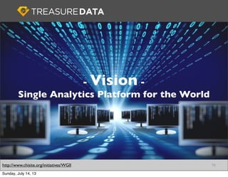 16
- Vision -
Single Analytics Platform for the World
http://www.chisite.org/initiatives/WGII
Sunday, July 14, 13
 