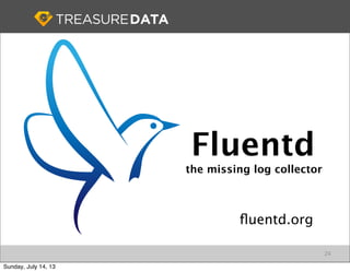 ﬂuentd.org
Fluentd
the missing log collector
24
Sunday, July 14, 13
 