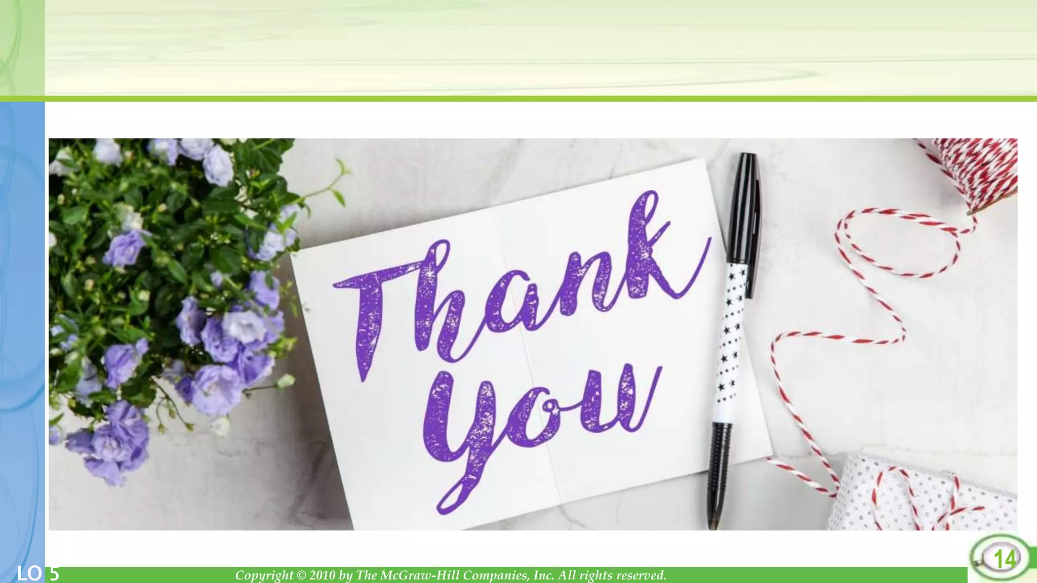 Copyright © 2010 by The McGraw-Hill Companies, Inc. All rights reserved.
LO 5
14
 