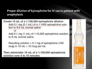 Proper dilution of Epinephrine for IV use in patient with
anaphylaxis
 