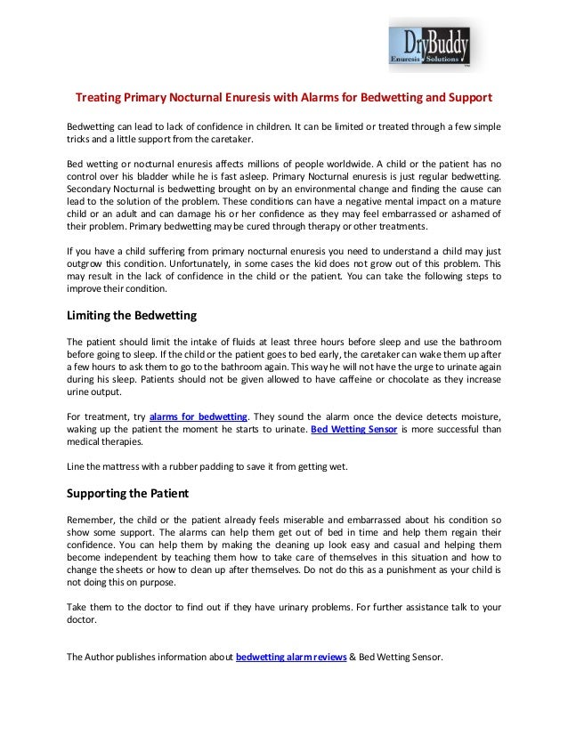 Treating primary nocturnal enuresis with alarms for bedwetting and support