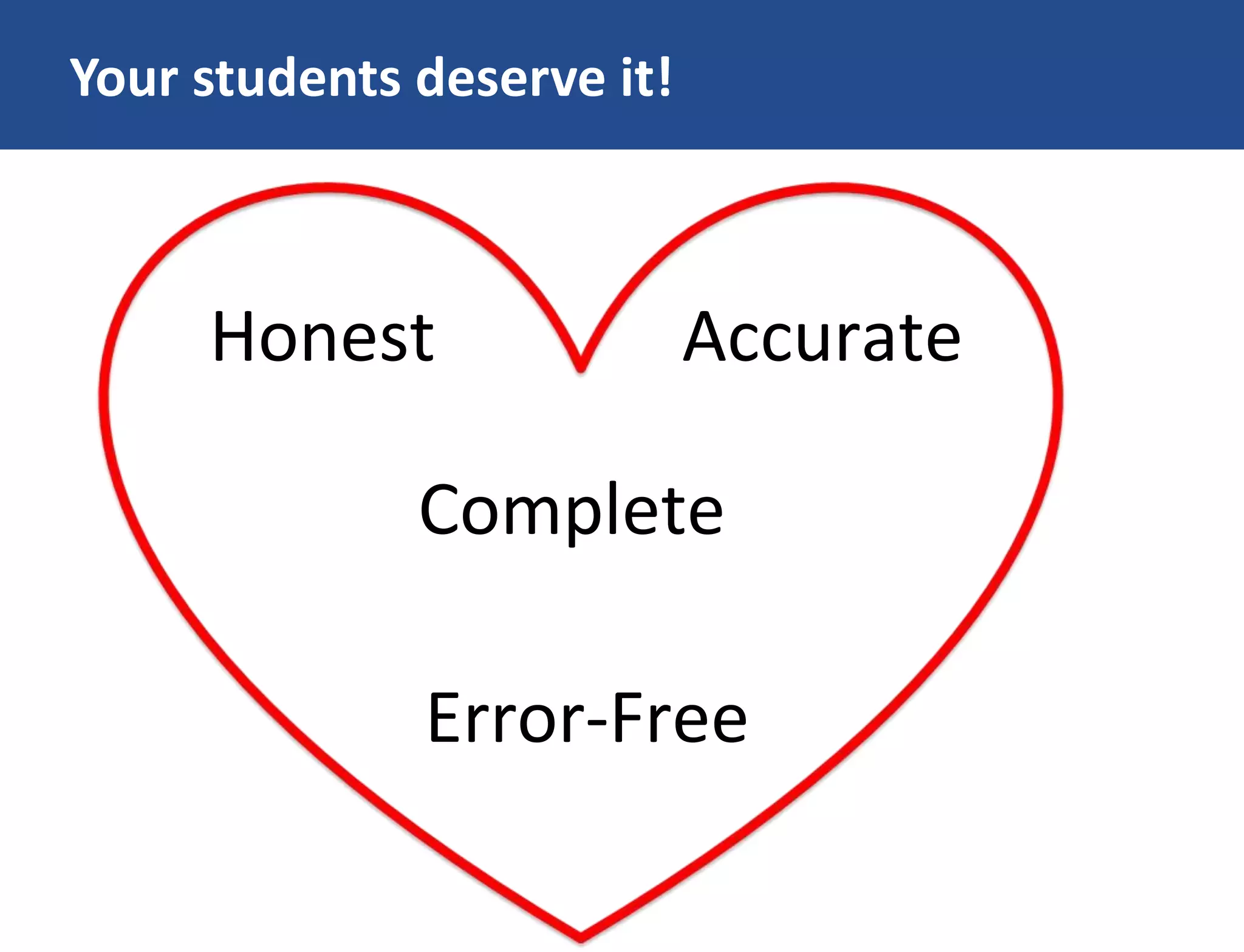 Your students deserve it!
Honest Accurate
Complete
Error-Free
 