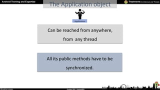 Application
The Application object
Can be reached from anywhere,
from any thread
All its public methods have to be
synchro...