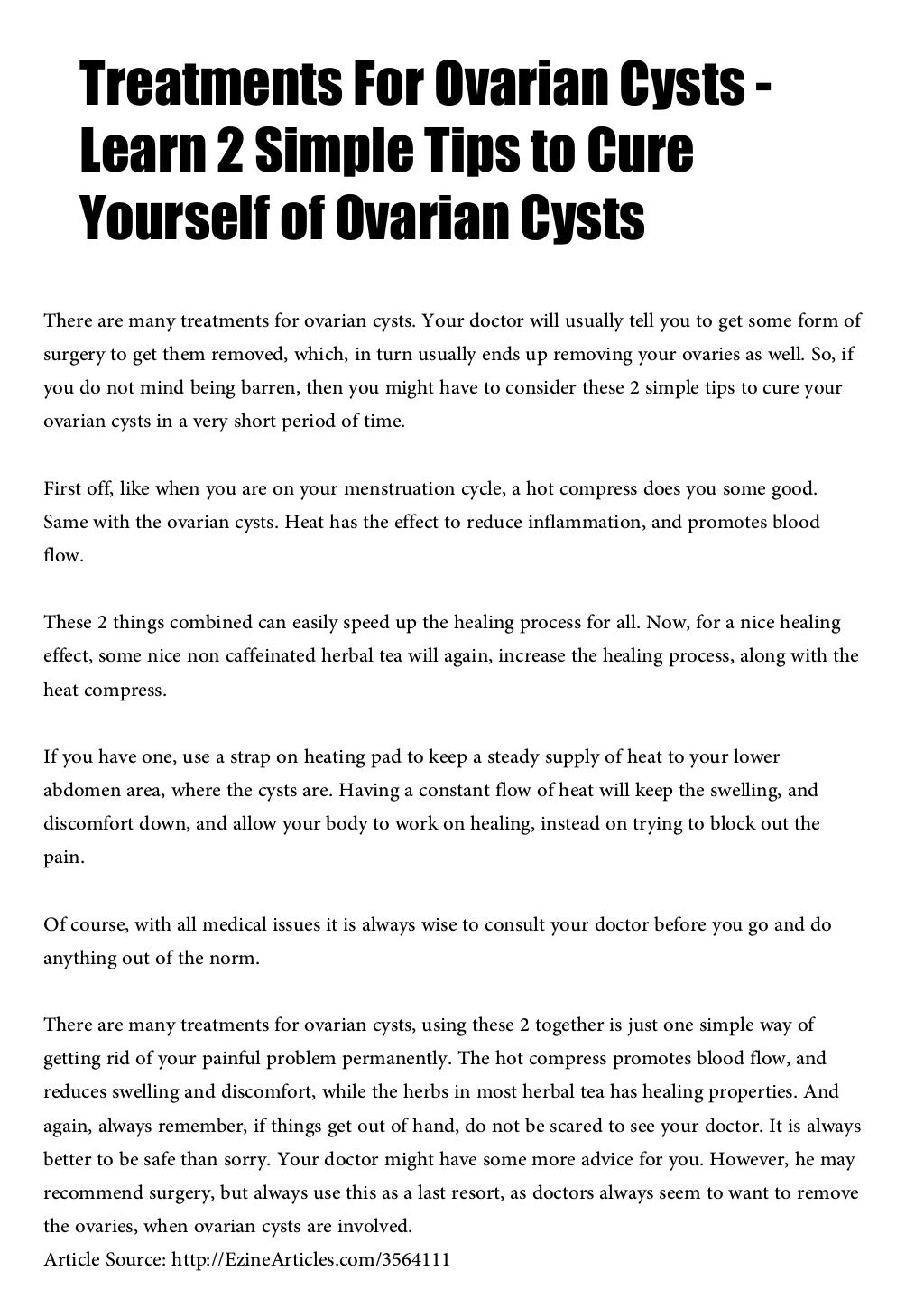 Treatments for ovarian cysts, learn 2 simple tips to cure yourself of
