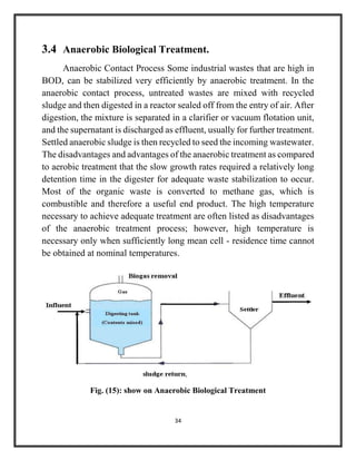34
3.4 Anaerobic Biological Treatment.
Anaerobic Contact Process Some industrial wastes that are high in
BOD, can be stabi...