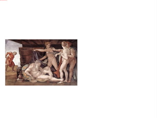 Embriaguez de Noé En aquesta obra, es veu Noe, i els seus tres fills... Sem, Canan i Jàfet. La representació es d´un dia que Noé va quedarse sol a la seva tenda.  Va estar bevent, i quan anava begut, es va despullar. El seu fill,  Cannan el va trobar despullat i els hi va explicar als altres dos germans, esl quals amb una manta i amb molt de compte de no veure el seu pare nu, el van anar a tapar. L´endemà quan Noe ho va saber, es va enfadar molt amb Cannan i el va fer esclau. 