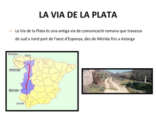LA VIA DE LA PLATA La Via de la Plata és una antiga via de comunicació romana que travessa de sud a nord part de l'oest d'Espanya, des de Mèrida fins a Astorga 