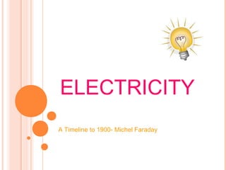 ELECTRICITY
A Timeline to 1900- Michel Faraday
 