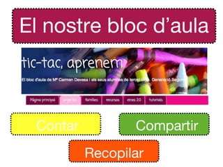 El nostre bloc d’aula



 Contar          Compartir
          Recopilar
 