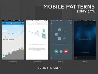MOBILE PATTERNS 
GUIDE THE USER 
EMPTY DATA 
RunKeeper Circa News Potluck iMovie 
 