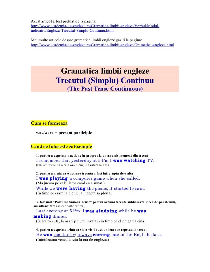 Timpurile verbelor in limba engleza: Trecutul simplu continuu in engl…