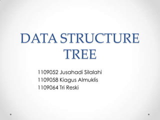 DATA STRUCTURE
     TREE
  1109052 Jusahadi Silalahi
  1109058 Kiagus Almuklis
  1109064 Tri Reski
 