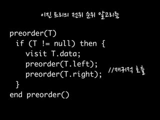 이진 트리의 전위 순위 알고리즘
//재귀적 호출
 