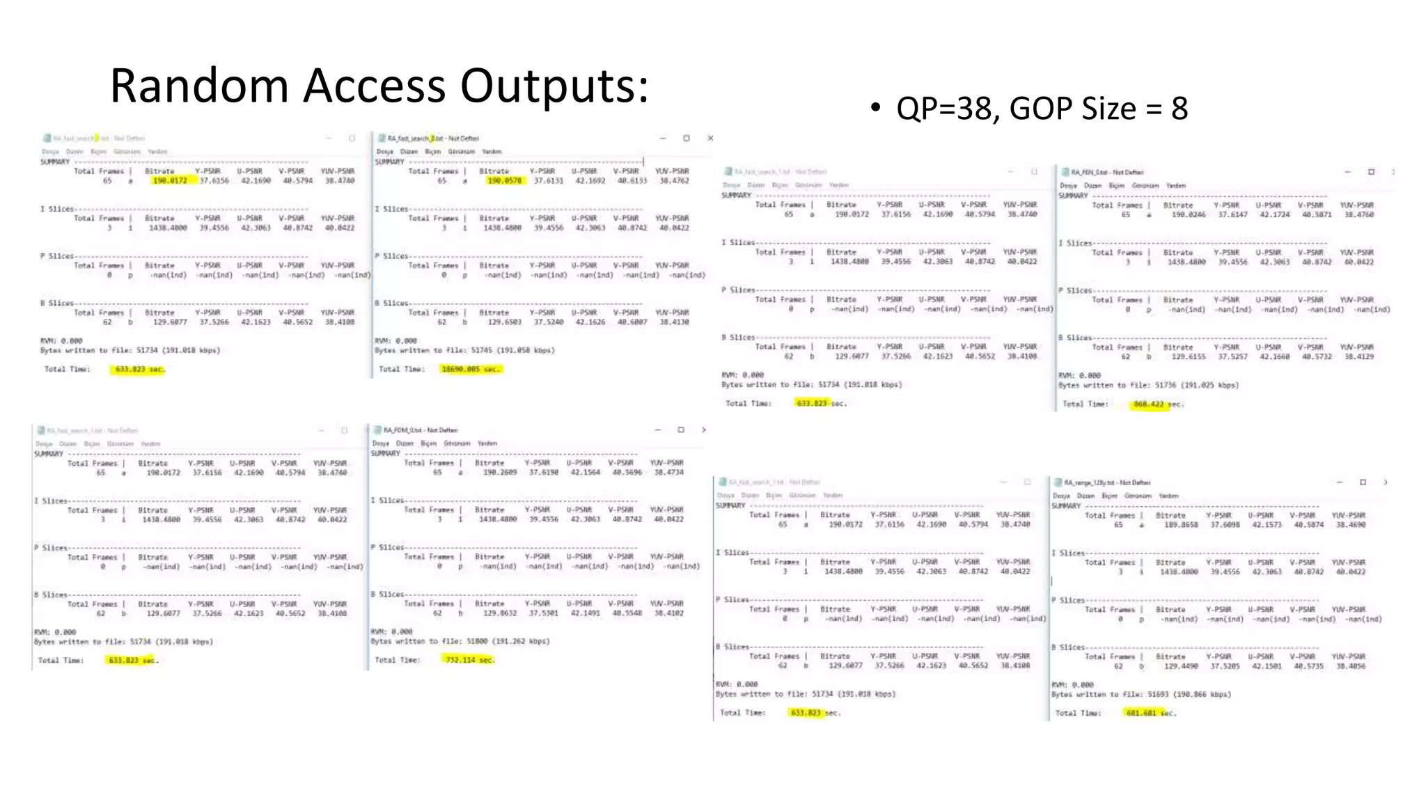 Random Access Outputs: • QP=38, GOP Size = 8 