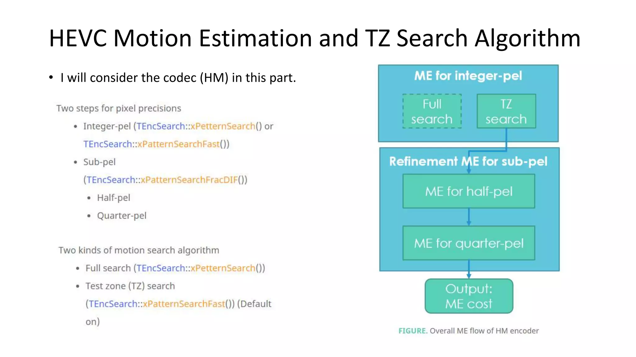 HEVC Motion Estimation and TZ Search Algorithm • I will consider the codec (HM) in this part. 