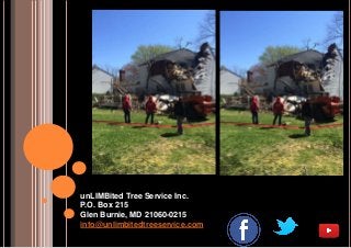 unLIMBited Tree Service Inc.
P.O. Box 215
Glen Burnie, MD 21060-0215
info@unlimbitedtreeservice.com
 
