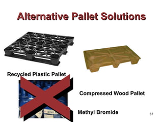 67 
AAlltteerrnnaattiivvee PPaalllleett SSoolluuttiioonnss 
RReeccyycclleedd PPllaassttiicc PPaalllleett 
CCoommpprreesssseedd WWoooodd PPaalllleett XXMethyl Bromide 
 