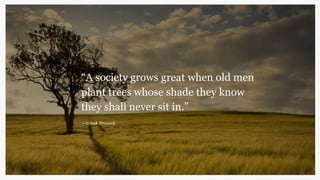 © Hello Monday
“A society grows great when old men
plant trees whose shade they know
they shall never sit in.”
— Greek Proverb
“A society grows great when old men
plant trees whose shade they know
they shall never sit in.”
— Greek Proverb
 