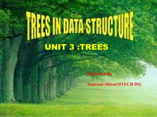 UNIT 3 TREES
UNIT 3 :TREES
Submitted By
Anusruti Mitra(MTECH DS)
 