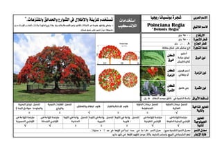 ‫العربي‬ ‫االسم‬‫شجرة‬‫رجي‬ ‫بونسيانا‬‫ي‬‫ا‬
‫استخدامات‬
‫الالندسكيب‬
‫للزينة‬ ‫تستخدم‬‫واإلظالل‬‫يف‬‫واملنتزهات‬ ‫واحلدائق‬ ‫الشوارع‬.
‫الالتيين‬ ‫االسم‬Poinciana Regia
"Delonix Regia"
‫االرتفاع‬
‫الشجرة‬ ‫قطر‬
‫اجلذع‬ ‫قطر‬
‫الشجرة‬ ‫منط‬
‫الورق‬ ‫لون‬
‫شكل‬
‫الورق‬
‫الزهرة‬ ‫لون‬
‫شكل‬
‫الزهرة‬
‫الثمرة‬ ‫لون‬
‫شكل‬
‫الثمرة‬
‫األوراق‬ ‫تساقط‬
‫ا‬‫ملعايري‬‫املناخية‬
‫والرتبة‬
√√
‫ا‬‫ملعايري‬
‫اجلي‬‫ولوجية‬
‫ل‬‫لرتبة‬√√√√
‫النمو‬ ‫معدل‬
‫اإلزهار‬ ‫فرتة‬
 