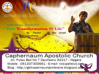 Tree Transformation Of Life
By. Pastor . El Roi Israel
Sipahelut
“ Tree Transformation Of Life”
Ibadah Minggu, 12 April 2015
 