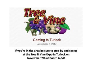 If you're in the area be sure to stop by and see us
at the Tree & Vine Expo in Turlock on
November 7th at Booth A-34!
 