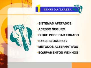 SISTEMAS AFETADOS ACESSO SEGURO. O QUE PODE DAR ERRADO EXIGE BLOQUEIO ? MÉTODOS ALTERNATIVOS EQUIPAMENTOS VIZINHOS PENSE NA TAREFA 