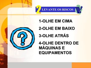1-OLHE EM CIMA 2-OLHE EM BAIXO 3-OLHE ATRÁS 4-OLHE DENTRO DE  MÁQUINAS E EQUIPAMENTOS LEVANTE OS RISCOS 