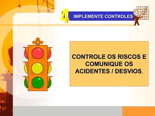 IMPLEMENTE CONTROLES CONTROLE OS RISCOS E COMUNIQUE OS ACIDENTES / DESVIOS . 