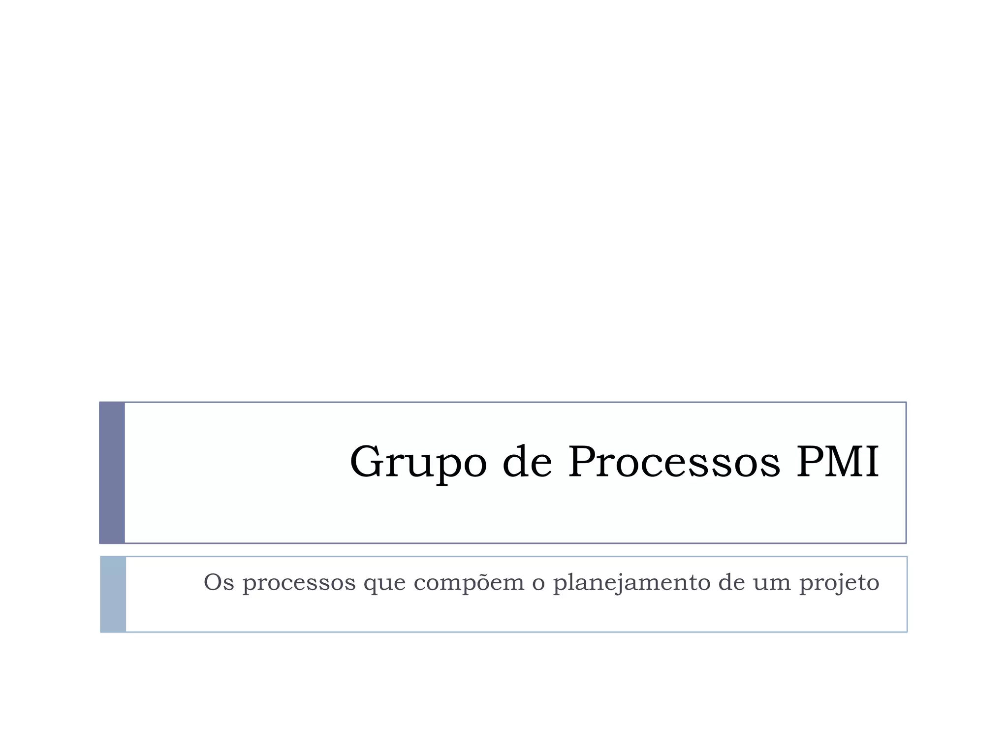 O que é Gerência de ProjetosO planejamento é uma das atribuições mais importantes:Datas;Recursos (humanos, tecnológicos, financeiros, etc);Marcos como: entregas, relatórios, reuniões, auditorias, entre outros;Esses acontecimentos ocorrem dentro de um grupo de processos que incluem o início e término do projetoErick Formaggio @ 2009