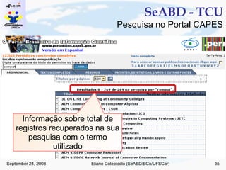 SeABD - TCU Pesquisa no Portal CAPES Informação sobre total de registros recuperados na sua pesquisa com o termo utilizado 
