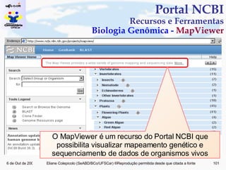 Portal NCBI Recursos e Ferramentas  Biologia Genômica -  MapViewer O MapViewer é um recurso do Portal NCBI que possibilita visualizar mapeamento genético e sequenciamento de dados de organismos vivos 