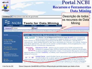 Portal NCBI  Recursos e Ferramentas Data Mining Descrição de todos os recursos de Data Mining 